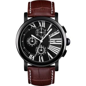 SKMEI 9196 Mannen Kalender Timing Romeinse cijfer Kies Quartz horloge