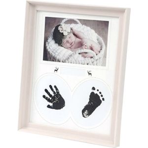 Desk Opknoping Fotoframe PVC Baby Foot Hand Print Inktpad Slaapkamer Muur Verjaardag Foto's Albums (Licht roze)