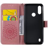 Voor Motorola Moto E6s (2020) Geperst Afdrukken Zonnebloempatroon Horizontaal Flip PU Lederen Kast Houder & Kaartslots & Wallet & Lanyard(Roze)