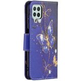Voor Samsung Galaxy A22 4G Gekleurde Tekening Patroon Horizontale Flip Leren Telefoonhoesje Met Houder & Card Slots & Portemonnee (Purple Butterfly)
