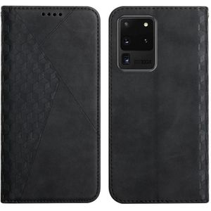 For Samsung Galaxy S20 Ultra Diamond Pattern Splicing Skin Feel Magnetic Horizontal Flip Leather Case with Card Slots & Holder & Wallet(Black)