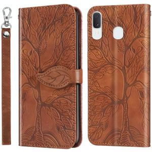 Voor Samsung Galaxy A20e Life of Tree Embossing Pattern Horizontale Flip Lederen Case met Holder & Card Slot & Wallet & Photo Frame & Lanyard(Bruin)