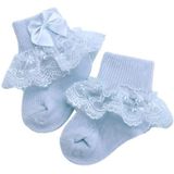 3 paren Bow Lace baby sokken pasgeboren katoen baby sok  maat: S (blauw)