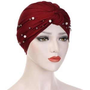 Klinknagel Pearl Tulband Cap Wrap Cap (Rode Wijn)