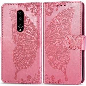 Vlinder liefde bloemen relif horizontale Flip lederen case voor OnePlus 7 Pro  met houder & card slots & portemonnee & Lanyard (roze)