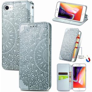 Blooming Mandala Embossed Pattern Magnetic Horizontal Flip Leather Case with Holder & Card Slots & Wallet For iPhone 6(Grey)
