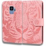 Voor Samsung Galaxy S9 Tiger Embossing Pattern Horizontale Flip Lederen Case met Holder & Card Slots & Wallet(Pink)