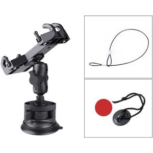 Single Suction Cup Mount Phone Holder with Tripod Adapter & Steel Tether & Safety Buckle (Black)