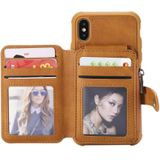 Voor iPhone X / XS Zipper Shockproof Beschermhoes met kaartsleuven & beugel & fotohouder & portemonneefunctie(Bruin)