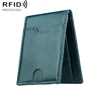 9651 Ultra-thin Two-fold RFID Anti-theft Genuine Leather Wallet For Men and Women(Blue)