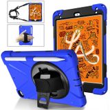 Voor iPad Mini 5 360 graden Rotatie Siliconen beschermhoes met houder & handriem & longstrap & pencil slot(blauw)