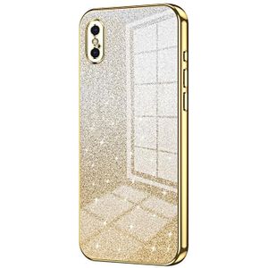 Voor iPhone X / XS Gradint Glitter Poeder Gegalvaniseerde Telefoonhoesje (Goud)