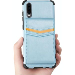 Voor Huawei P30 Flip Card Bag Copper Buckle TPU + PU Leather Back Cover Shockproof Case met Card Slots & Photo Frame(Blauw)