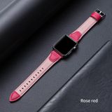 Splicing koeienhuid lederen vervangende band horlogeband voor Apple Watch Series 6 & SE & 5 & 4 40 mm / 3 & 2 & 1 38mm (Rose rood)