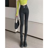 Lente zomer hoge taille slim skinny jeans (kleur: grijs formaat: 32)