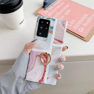 Voor Samsung Galaxy A51 Ocean Wave Coral IMD Glossy Marble Phone Case met ringhouder (Pink Blue)