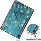 Voor Samsung Galaxy Tab S9+ JUNSUNMAY Custer Painted 3-Fold Stand Leather Smart Tablet Case (Abrikoos Bloem)