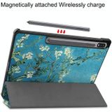 Voor Samsung Galaxy Tab S9+ JUNSUNMAY Custer Painted 3-Fold Stand Leather Smart Tablet Case (Abrikoos Bloem)