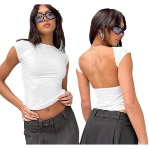 Dames sexy backless top comfortabel ademend slim fit T-shirt  maat: XS (ESSO002 wit)