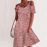 Kleine bloemen losse strapless korte mouw jurk korte rok voor dames (kleur: roze maat: XL)