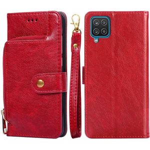 Voor Samsung Galaxy A12 Zipper Bag PU + TPU Horizontale Flip Lederen Case met Houder & Card Slot & Portemonnee & Lanyard