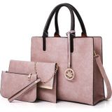 3 in 1 lederen vrouwen grote tassen schoudertas messenger bag portemonnee (roze)