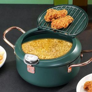 20cm Fryer Pot huishouden non-stick pan temperatuurregeling mini frituurpot (olijfgroen)