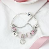 SL85 gekleurde glazuur grote gat kralen armband legering roze serie liefde vogel hanger armband  maat: 17cm