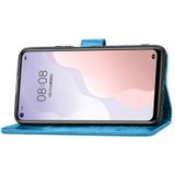 Voor Huawei Nova 7SE/P40 lite 5G Vierbladige gesp relif Gesp Mobiele telefoon bescherming lederen case met Lanyard & Card Slot & Wallet & Bracket Functie(Blauw)