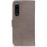 Voor Sony Xperia 5 III Khazneh Cowhide Texture Horizontale Flip Leren Case met Houder & Card Slots & Portemonnee (Khaki)