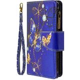 Voor Samsung Galaxy S9 Plus Gekleurd tekenpatroon Rits Horizontale Flip Lederen case met Holder & Card Slots & Wallet(Purple Butterfly)