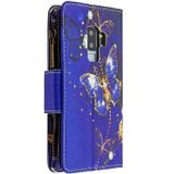 Voor Samsung Galaxy S9 Plus Gekleurd tekenpatroon Rits Horizontale Flip Lederen case met Holder & Card Slots & Wallet(Purple Butterfly)