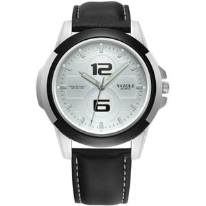 Yazole 418 sport horloge casual mode lichtgevende mannen quartz horloge (witte lade zwarte riem)