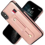 Polsband Standstand Wallet Lederen telefoonhoesje voor iPhone X / XS (Rose Gold)