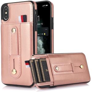 Polsband Standstand Wallet Lederen telefoonhoesje voor iPhone X / XS (Rose Gold)