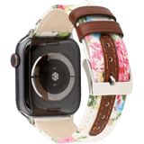 Denim bloem patroon lederen horlogebandje voor Apple Watch serie 3 & 2 & 1 38mm (wit)
