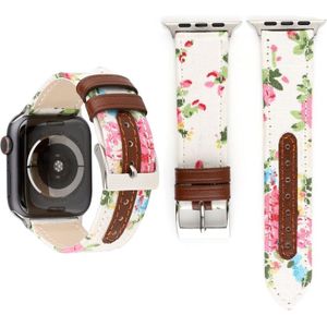Denim bloem patroon lederen horlogebandje voor Apple Watch serie 3 & 2 & 1 38mm (wit)