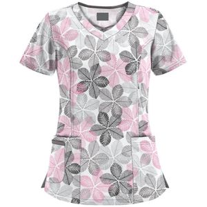 Mid-length Slim-fitting Gedrukt Pullover Nurse Uniform V-hals T-shirt (kleur: roze maat: M)