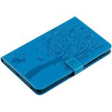 Voor Galaxy tab A 8 0 & S pen (2019) gedrukt afdrukken kat en boom patroon horizontale Flip lederen draagtas met houder & kaartsleuven & portemonnee (blauw)