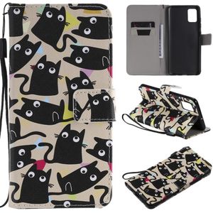 Voor Galaxy A51 Painting Horizontale Flip Lederen kast met Holder & Card Slot & Lanyard(Cat)