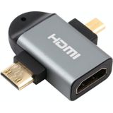 2 in 1 Mini HDMI Male + Micro HDMI Male naar HDMI Female Vergulde Hoofd Adapter