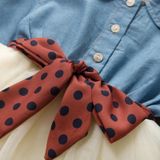 Meisjes jurk Denim Stitching Mesh Rok + verwijderbare Polka Dot Belt Suit Rok (Kleur: Blauwe maat: 110)