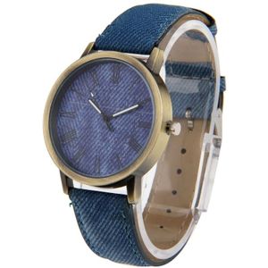 Denim textuur stijl ronde wijzerplaat Retro digitaal Display vrouwen & mannen Quartz horloge met PU leder Band(Blue)