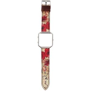 Voor Fitbit Blaze Retro Flowers Serie Lederen vervangende band Watchband (Rode Bloemen)
