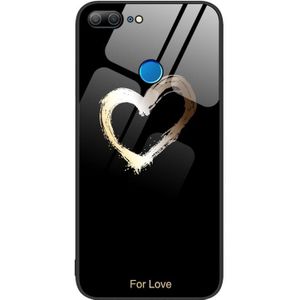 Voor Honor 9 Lite kleurrijke geschilderde glazen telefoonhoes (Black Love)