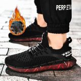 Men Lightweight Breathable Mesh Sneakers Flying Woven Casual Running Shoes  Size: 38(Plus Velvet Winter Black)