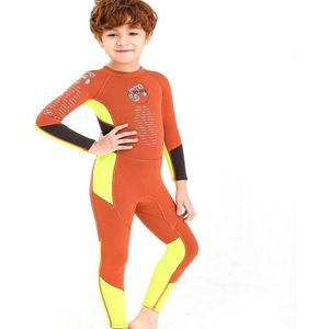 DIVE & SAIL M150501K Kinderen Warm Badpak 2 5mm Een stuk Wetsuit Met lange mouwen Koudbestendig Snorkelen Anti-kwallenpak  Maat: XXL(Orange)
