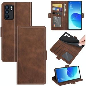 Voor Oppo Reno6 5G Dual-Side Magnetic Buckle Horizontale Flip Lederen Case met Houder & Card Slots & Portemonnee (Bruin)