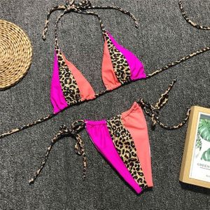 2 PCS Triangle Leopard Bikini's Neon Sexy Swimwear String Push Up Bikini Set  Maat: S(Oranje)