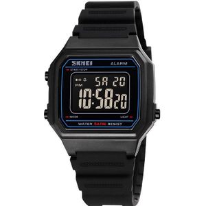 SKMEI 1698 50m waterdichte multifunctionele sport vierkante pin gesp lichtgevend digitaal horloge (zwart zwart)